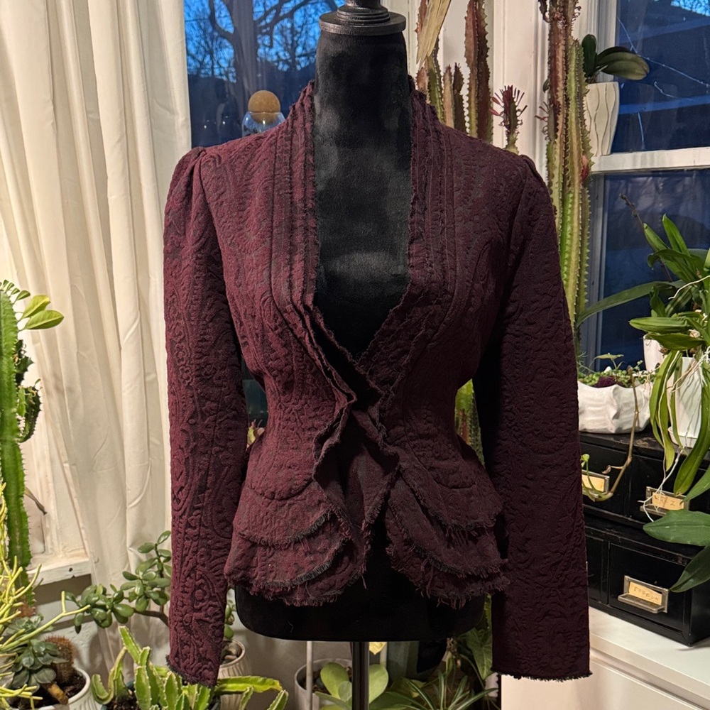 Lux Rich Maroon Women's Textured Blazer